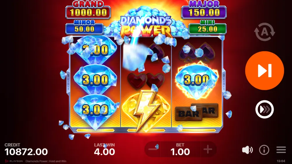 Extra Bonus and Power Bonus symbols added to the grid by the Diamond Pile Feature