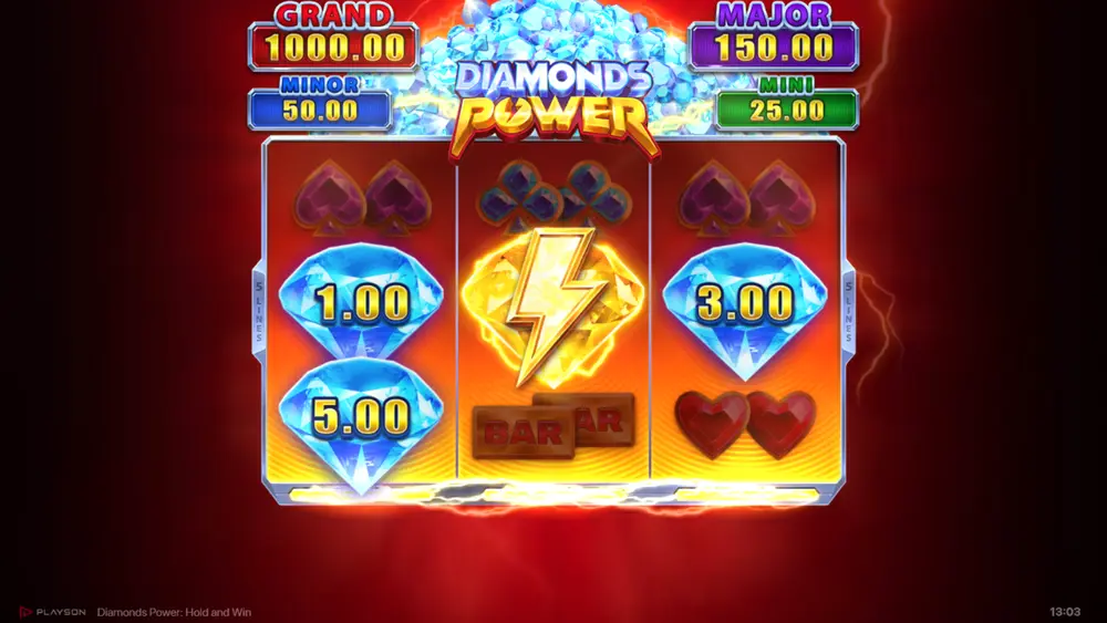 Power Bonus and Bonus symbols highlighted as the Diamonds Power Feature sums their values